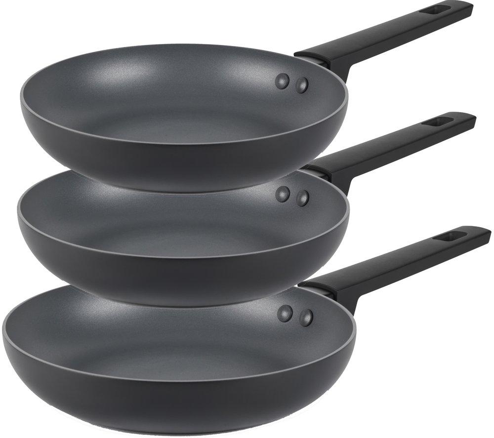 BergHOFF Graphite 3PC Non-Stick Ceramic Frying Pan/Skillet Set, Recycled Aluminum, Full Disk Bottom