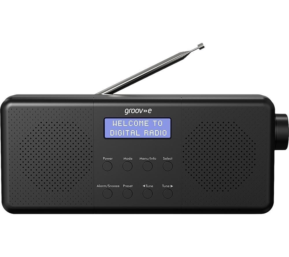 groov-e Vienna Rechargeable DAB & FM Digital Radio - Built-In Alarm Clock & Bluetooth Connectivity - LCD Display - Micro USB or Battery Operated - Portable Radio - 40 Preset Stations - Black