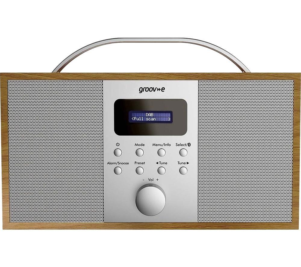 groov-e Boston Wooden DAB & FM Digital Radio - Built-In Alarm Clock, Dynamic Range Control & Bluetooth Connectivity - LCD Display - Mains or Battery Operated - Portable Radio - 40 Preset Stations