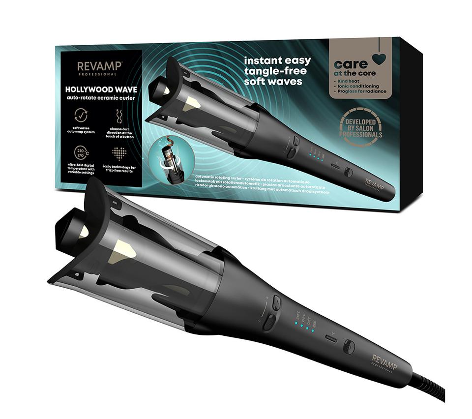REVAMP Hollywood Wave Auto-Rotate Ceramic Curler - Black