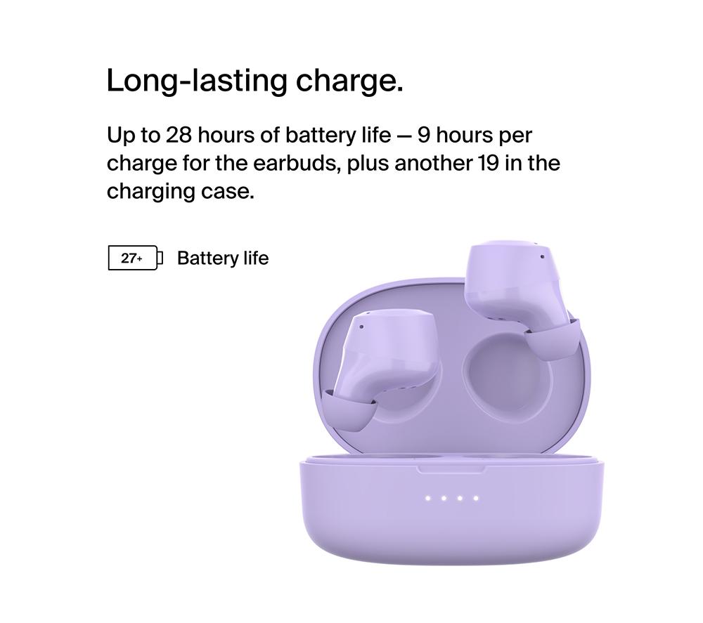 BELKIN SoundForm Bolt Wireless Bluetooth Earbuds - Lavender image number 7 of 10