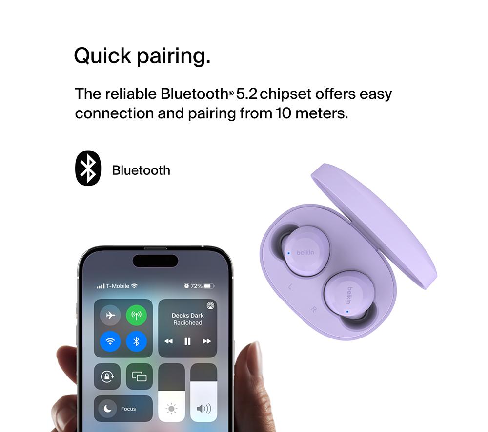 BELKIN SoundForm Bolt Wireless Bluetooth Earbuds - Lavender image number 8 of 10