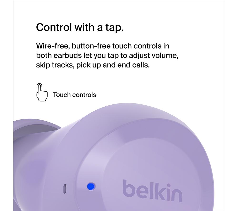 BELKIN SoundForm Bolt Wireless Bluetooth Earbuds - Lavender image number 9 of 10