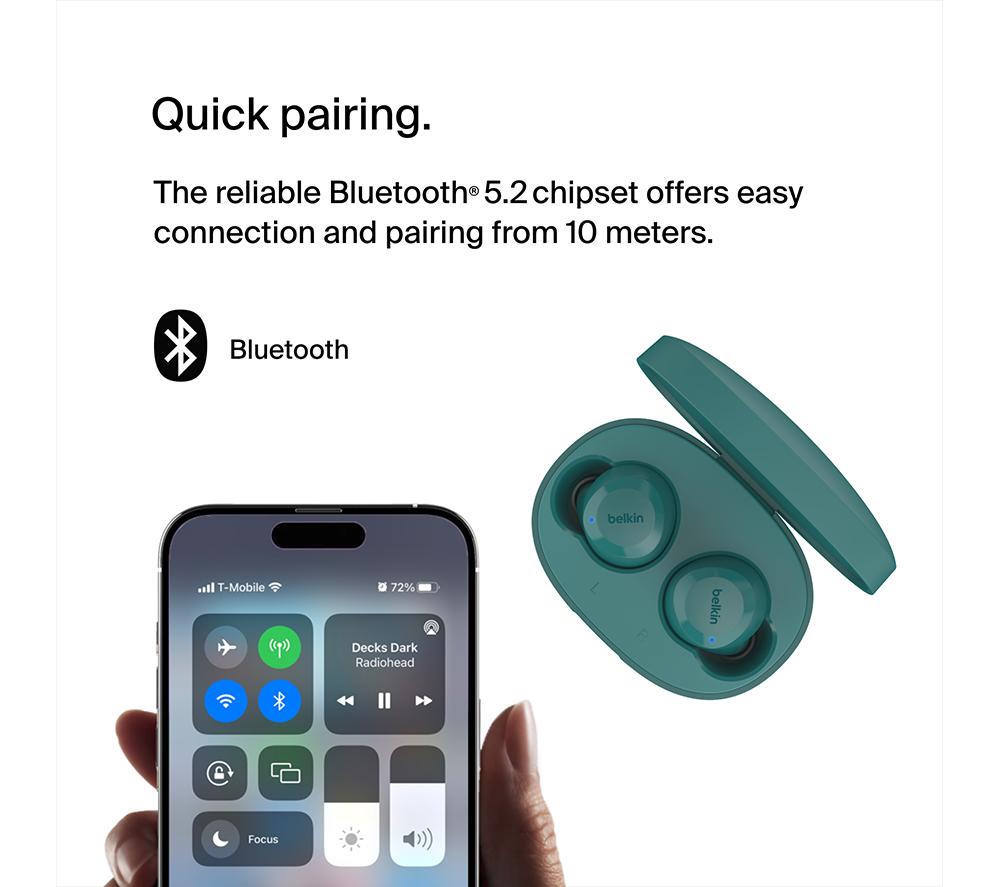 BELKIN SoundForm Bolt Wireless Bluetooth Earbuds - Teal image number 7 of 9