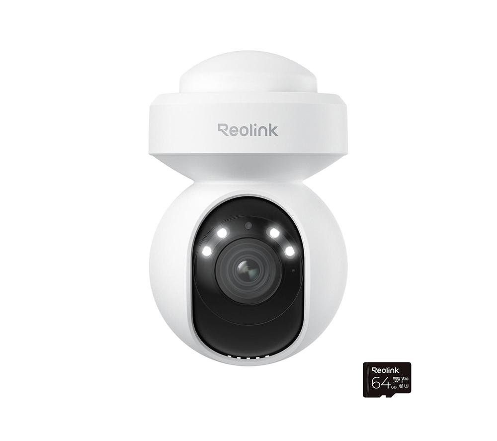 REOLINK  E Series 2K PTZ Auto Track WiFi Outdoor Security Camera & 64 GB Memory Card - White, White