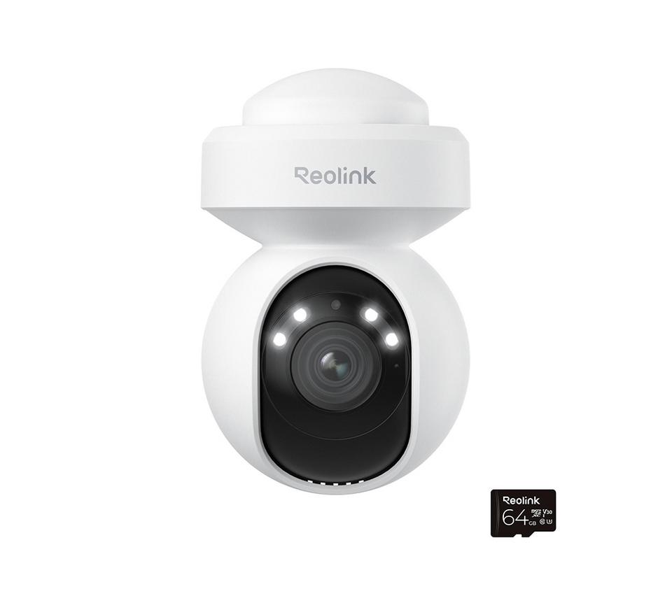 REOLINK E Series 2K+ PTZ Auto Track WiFi Outdoor Security Camera & 64 GB Memory Card - White