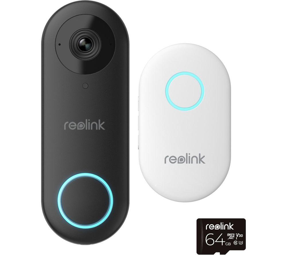 REOLINK AI VDW5MM64-UK Quad HD Smart Video Doorbell, Chime & 64 GB Memory Card - Black & White, Blac