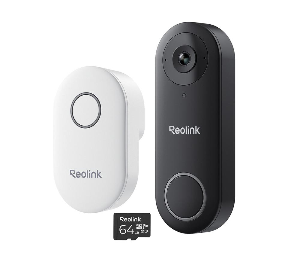 REOLINK D340W 2K+ WiFi Video Doorbell, Chime & 64 GB Memory Card - Black