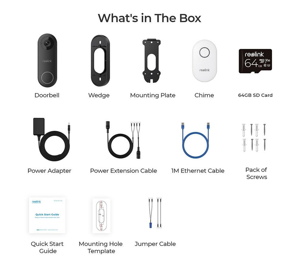 REOLINK D340W 2K+ WiFi Video Doorbell, Chime & 64 GB Memory Card - Black image number 8 of 9