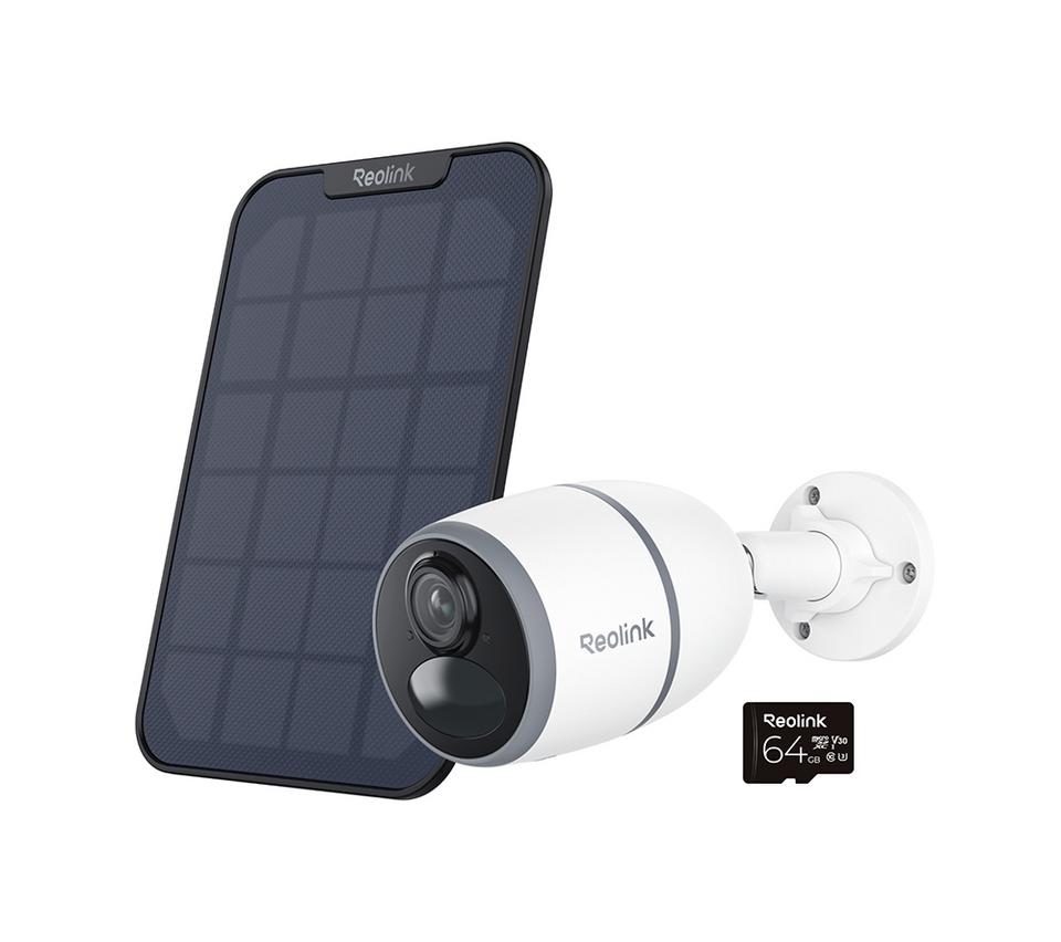 REOLINK Go Series Battery 2K 4G LTE Outdoor Security Camera Kit with Solar Panel & 64 GB Memory Card - White