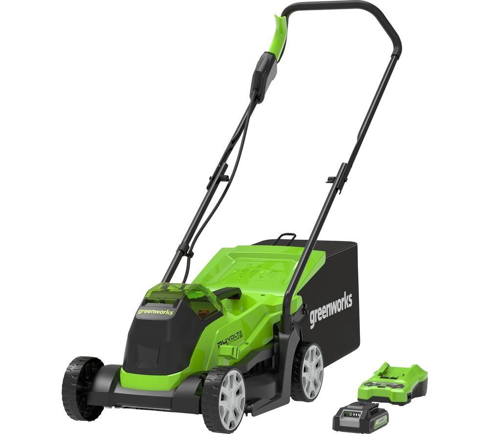 GREENWORKS GWGD24LM33K2 Cordless Rotary Lawn Mower with 1 Battery - Black & Green