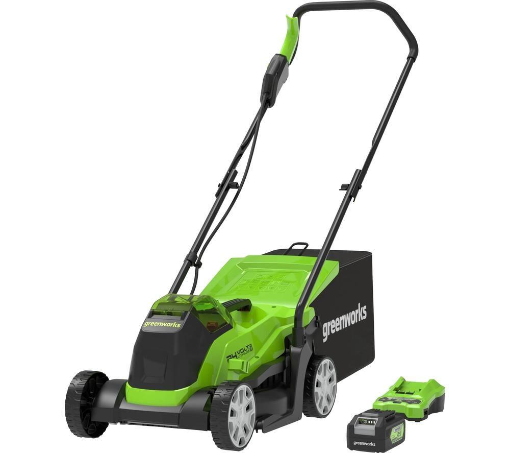 GREENWORKS GWGD24LM33K4 Cordless Rotary Lawn Mower with 1 Battery - Black & Green