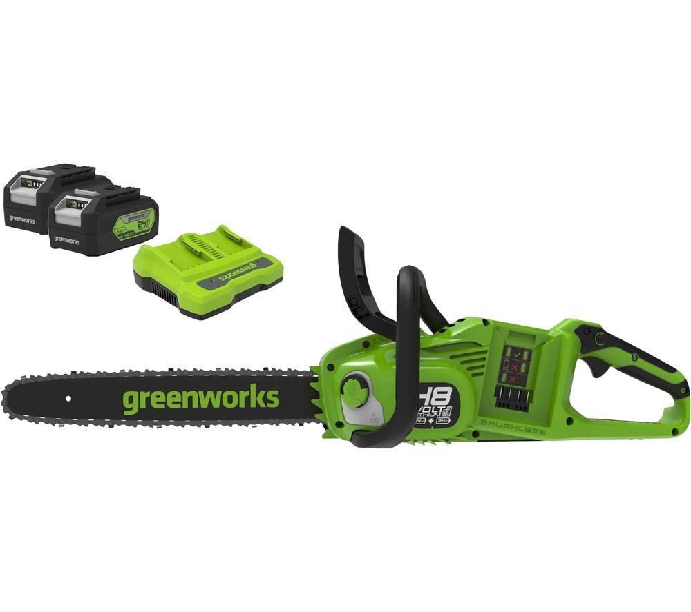 Greenworks Gd24x2cs36 Cordless Chainsaw With 2 Batteries - Green & Black