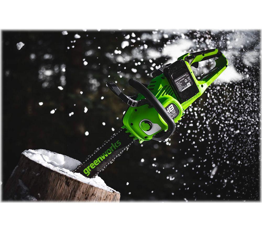 GREENWORKS GD24X2CS36 Cordless Chainsaw with 2 Batteries - Green & Black image number 2 of 11
