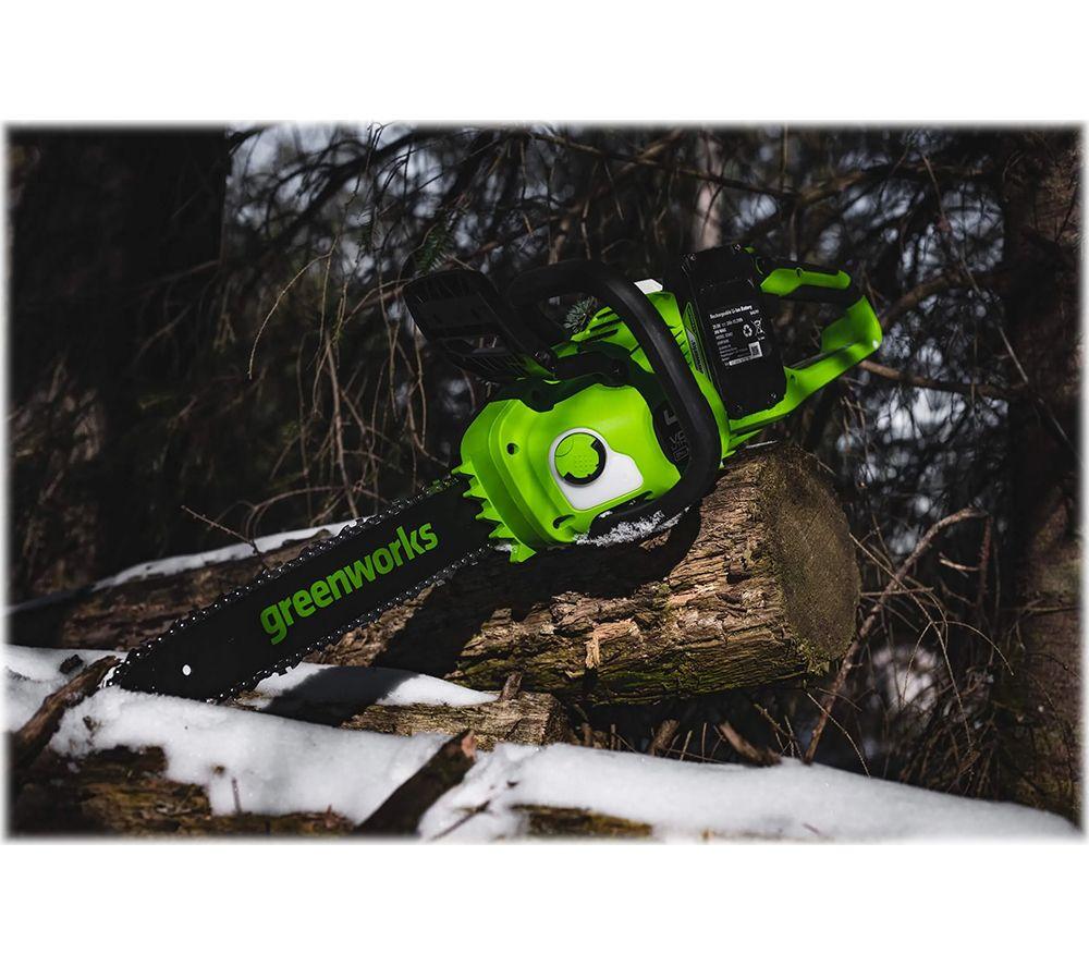 GREENWORKS GD24X2CS36 Cordless Chainsaw with 2 Batteries - Green & Black image number 8 of 11
