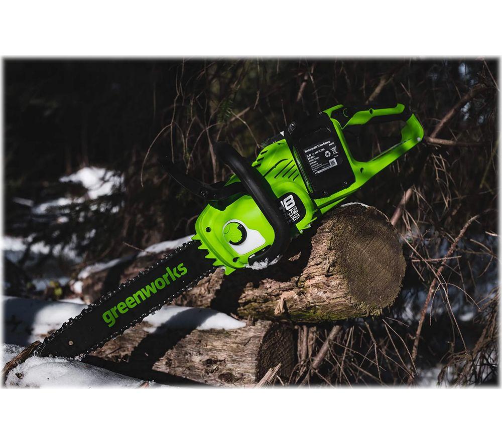 GREENWORKS GD24X2CS36 Cordless Chainsaw with 2 Batteries - Green & Black image number 9 of 11