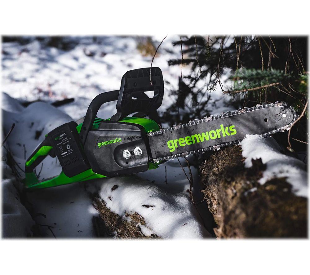 GREENWORKS GD24X2CS36 Cordless Chainsaw with 2 Batteries - Green & Black image number 10 of 11