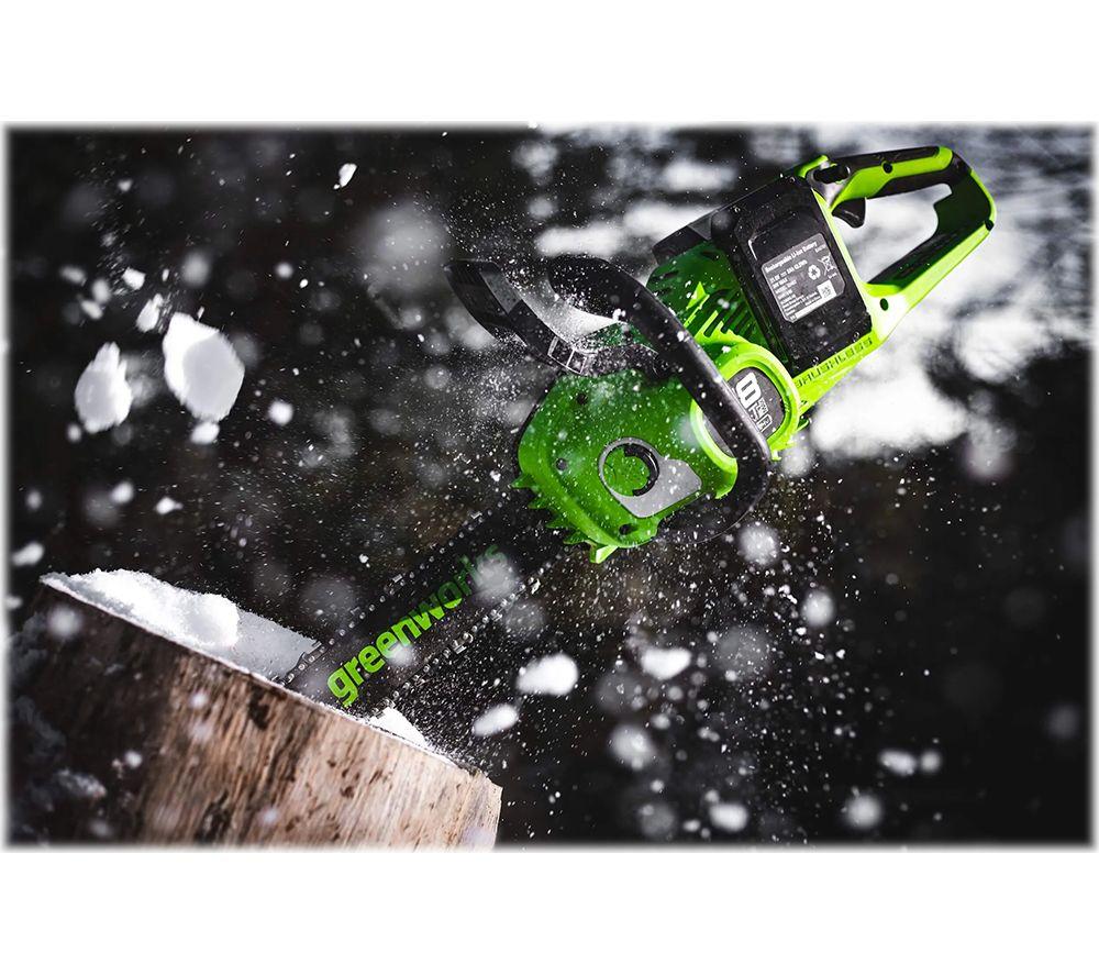 GREENWORKS GD24X2CS36 Cordless Chainsaw with 2 Batteries - Green & Black image number 11 of 11