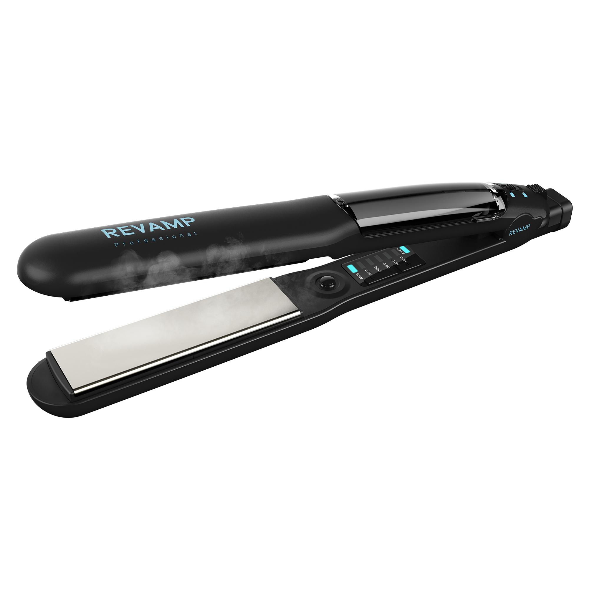 REVAMP Progloss Steamcare Hair Straightener - Black, Black