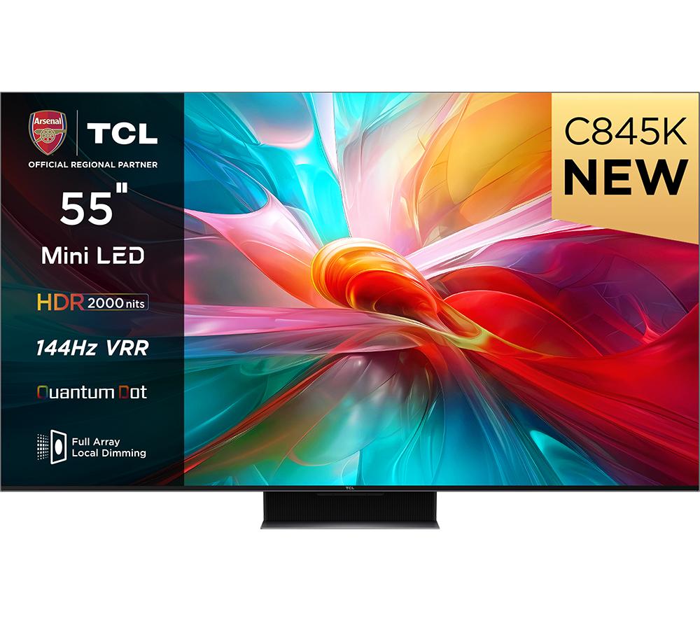 55 TCL 55C845K  Smart 4K Ultra HD HDR Mini LED QLED TV with Google Assistant, Black