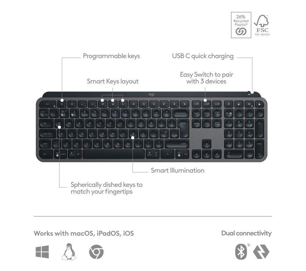 LOGITECH MX Keys S Wireless Keyboard - Black image number 6 of 10
