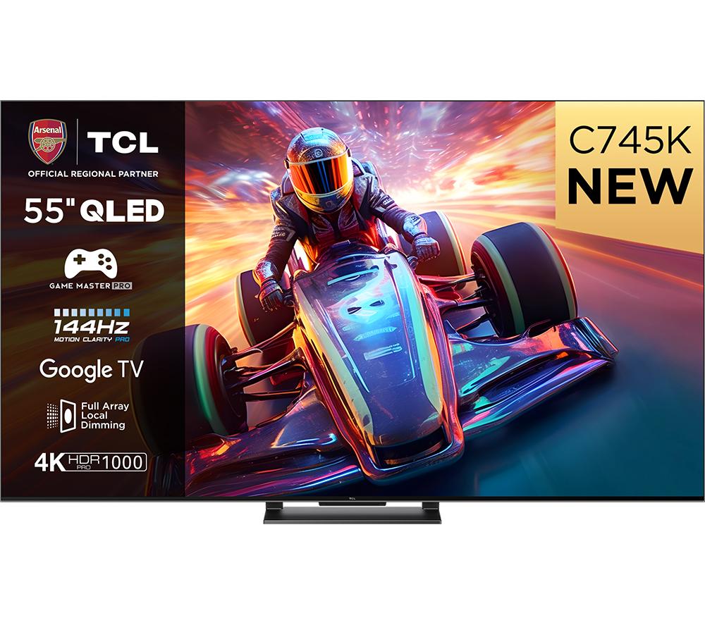 55" TCL 55C745K  Smart 4K Ultra HD HDR QLED TV with Google Assistant, Black