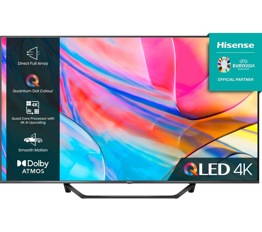 65" HISENSE 65A7KQTUK  Smart 4K Ultra HD HDR QLED TV with Amazon Alexa, Silver/Grey