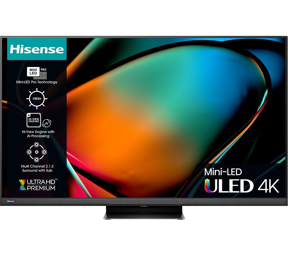 75 HISENSE 75U8KQTUK  Smart 4K Ultra HD HDR Mini-LED TV with Amazon Alexa, Silver/Grey