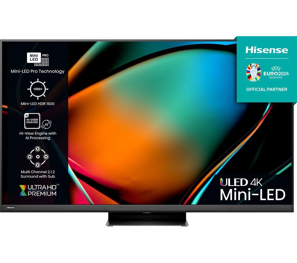 65 HISENSE 65U8KQTUK  Smart 4K Ultra HD HDR Mini-LED TV with Amazon Alexa, Silver/Grey