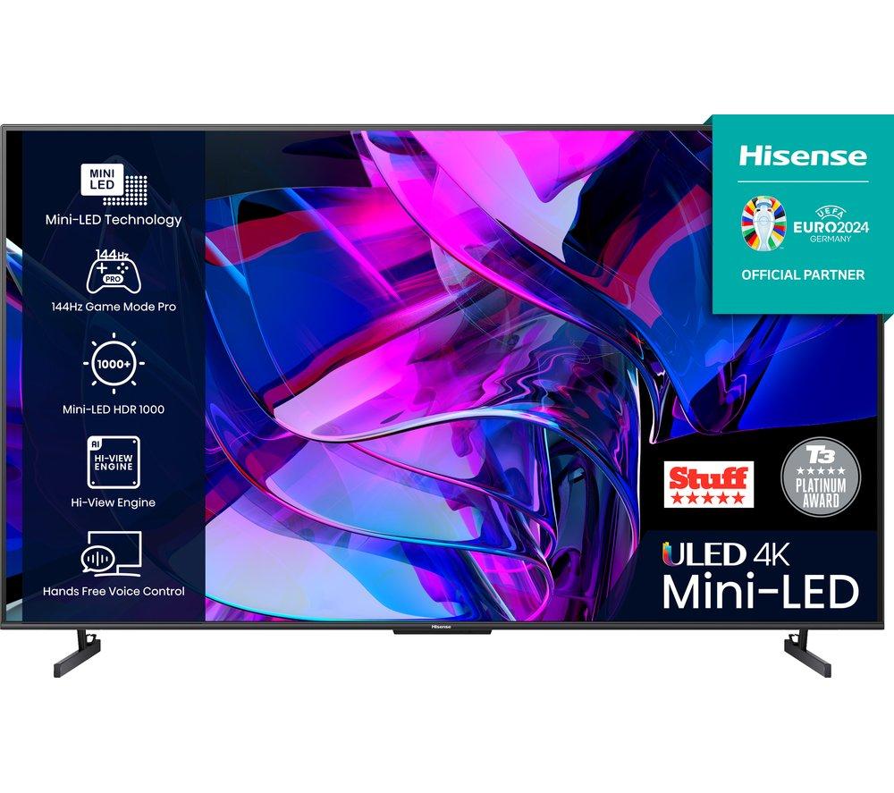 75 HISENSE 75U7KQTUK  Smart 4K Ultra HD HDR Mini-LED TV with Amazon Alexa, Silver/Grey