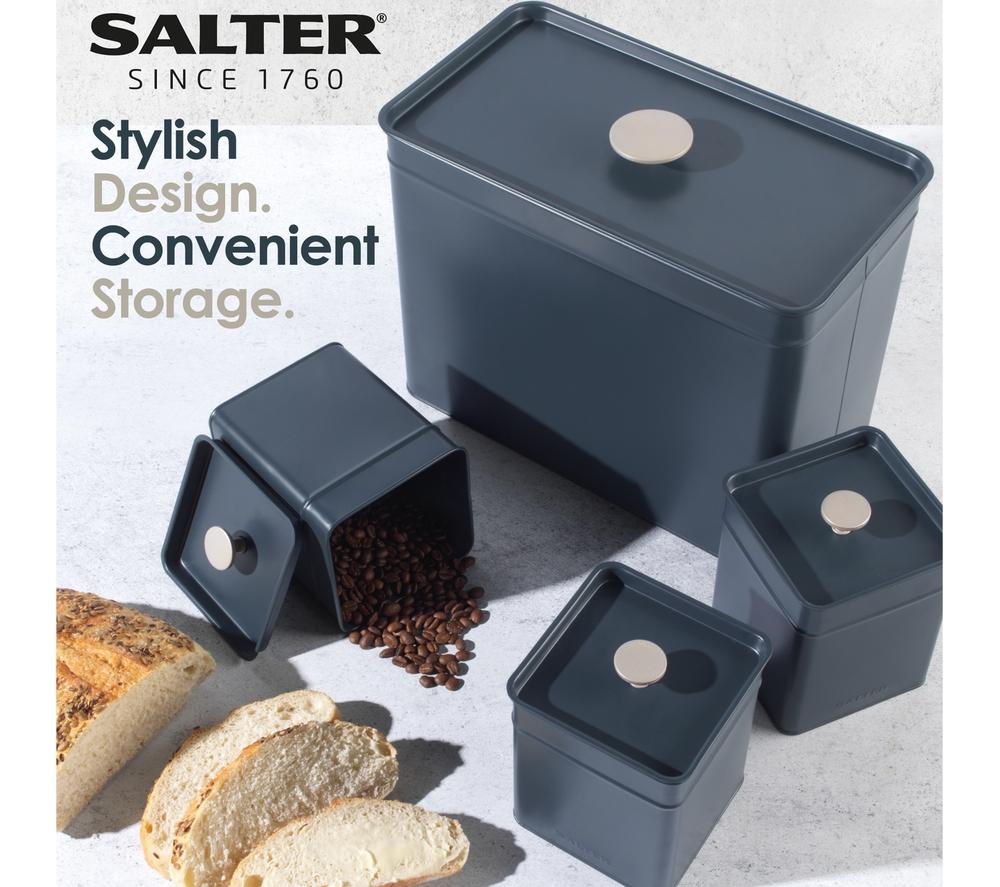 SALTER Marino BW12613EU7 4-Piece Bread Bin & Canister Set - Blue Grey image number 6 of 7