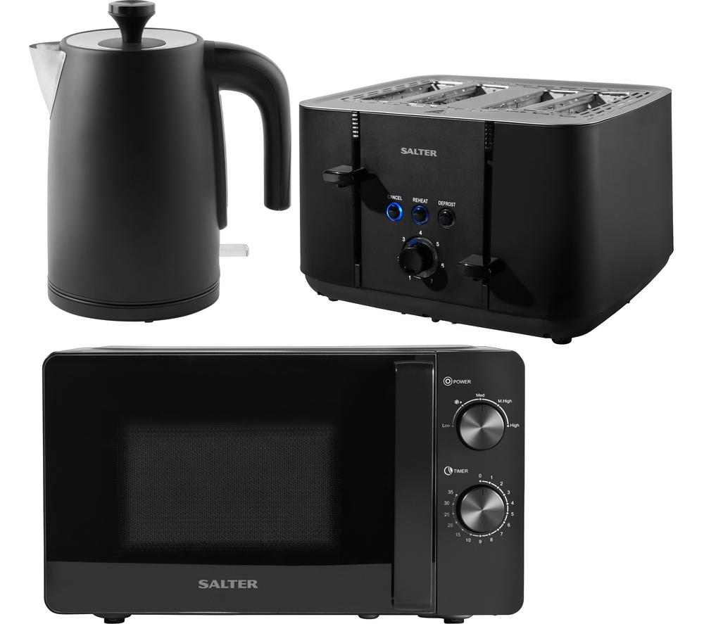 SALTER Kuro COMBO-8686 4-slice Toaster, Jug Kettle & Solo Microwave Bundle - Black