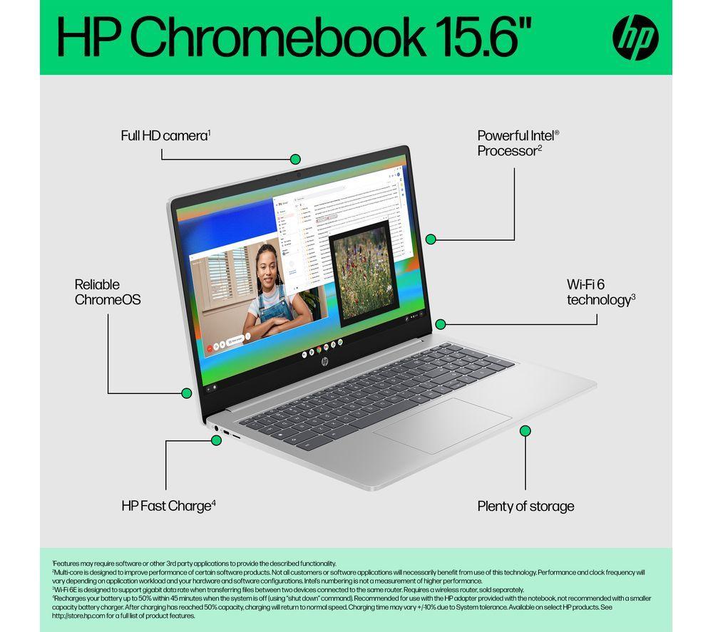 HP 15a-nb0502sa 15.6" Chromebook Plus - Intel&reg; Core&trade; i3, 128 GB SSD, Silver image number 3 of 18