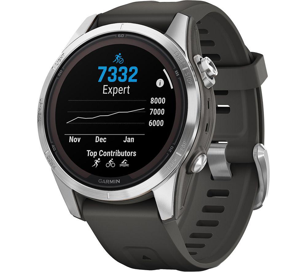 GARMIN Fenix 7S Pro Solar Smart Watch - Black & Silver, 42 mm, Black,Silver/Grey