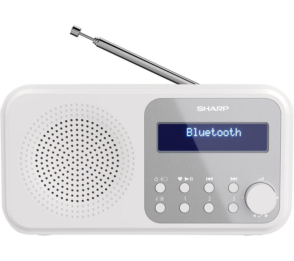 SHARP DR-P420(WH) Tokyo Portable Digital Radio with Bluetooth 5.0, Mono DAB+/FM Audio Player, Compact & Lightweight, USB/Battery Powered, Dual Alarm Clock & 40 Pre-Sets – Snowy White