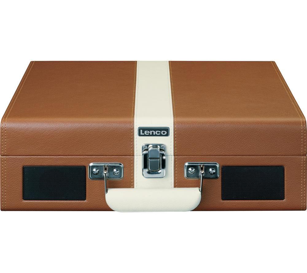 LENCO Classic Phono TT-120 Portable Belt Drive Bluetooth Turntable - Brown & White image number 3 of 5