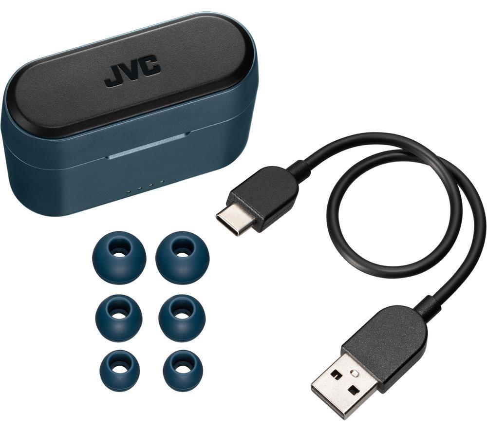 JVC HA-A9T Wireless Bluetooth Earbuds - Black & Marine Blue image number 2 of 7