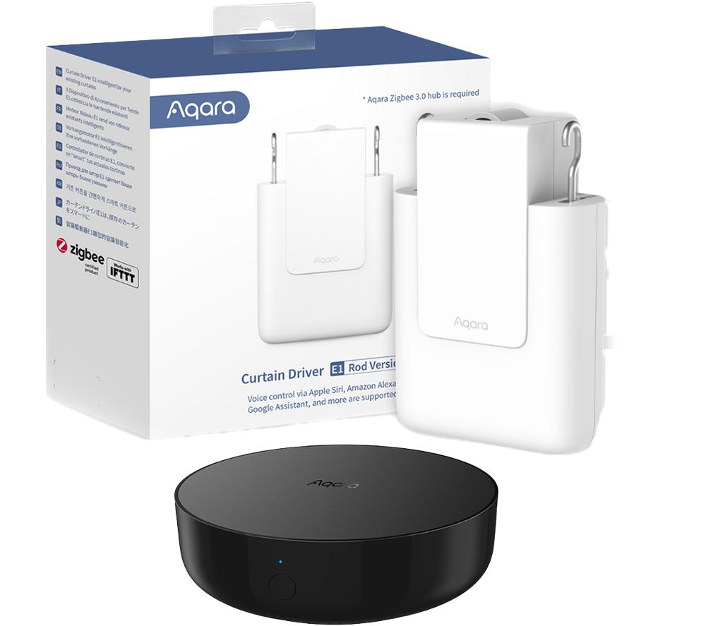 AQARA Smart Curtain Driver E1 Starter Kit with Aqara Smart Hub M2 - Rod, Black,White