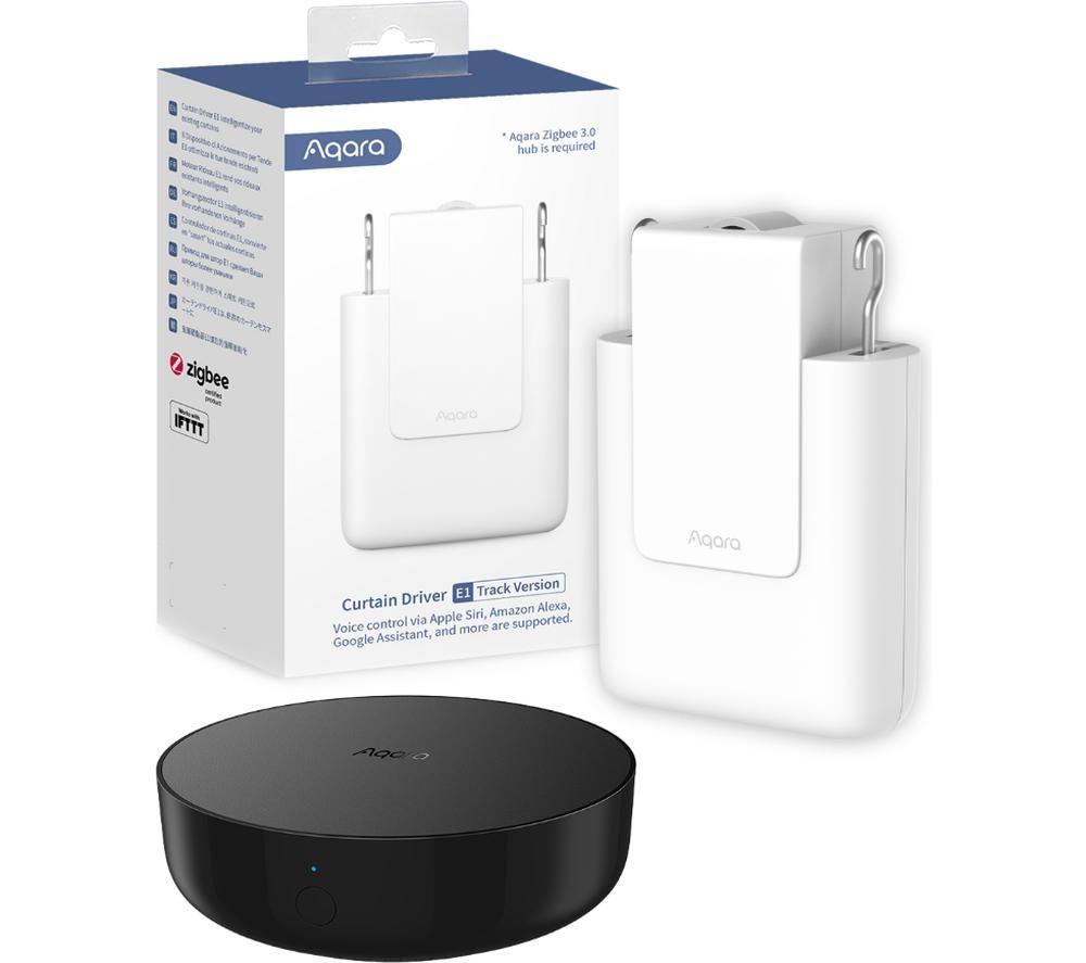 AQARA Smart Curtain Driver E1 Starter Kit with Aqara Smart Hub M2 - Track, Black,White