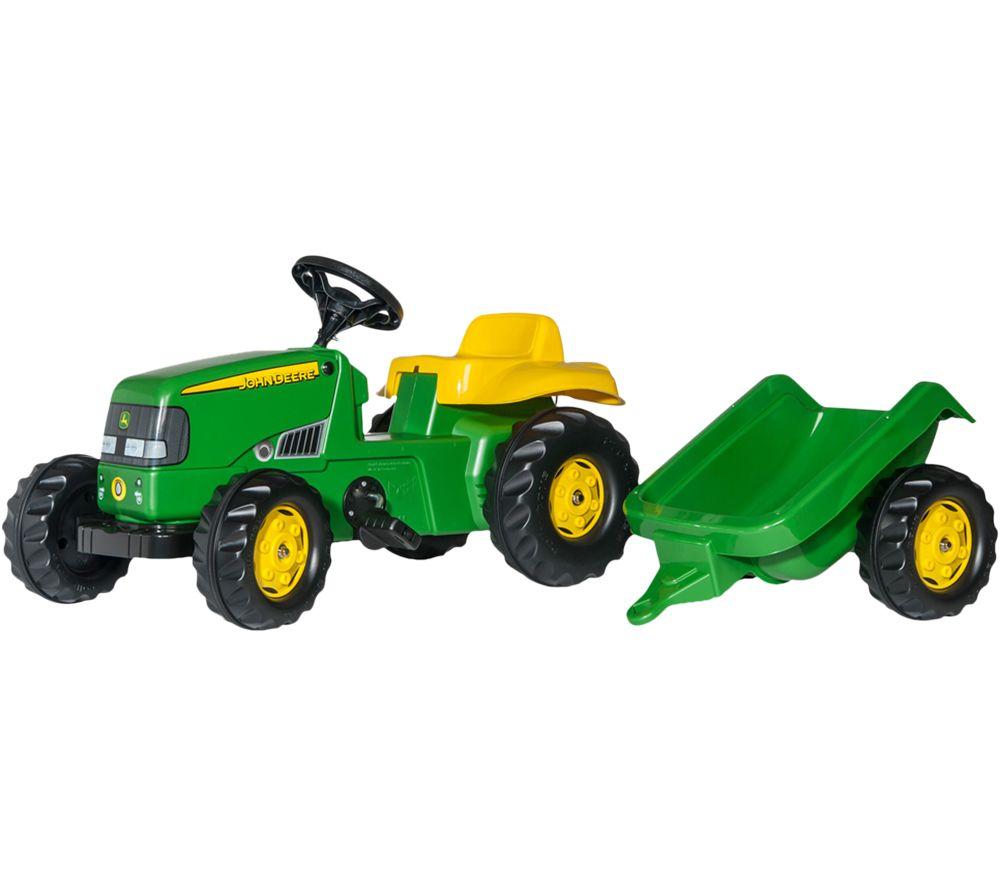 Rolly Toys rollyKid John Deere Tractor & Trailer Kids' Ride-On Toy - Green, Black & Yellow, Black,Green,Yellow