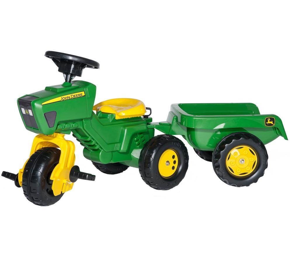 ROLLY TOYS rollyTrac John Deere Kids' Ride-On Toy with Trailer - Green, Black & Yellow, Green,Yellow