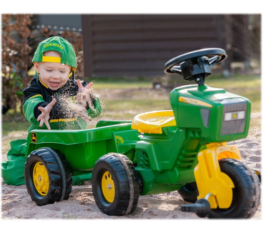 ROLLY TOYS rollyTrac John Deere Kids' Ride-On Toy with Trailer - Green, Black & Yellow image number 3 of 4