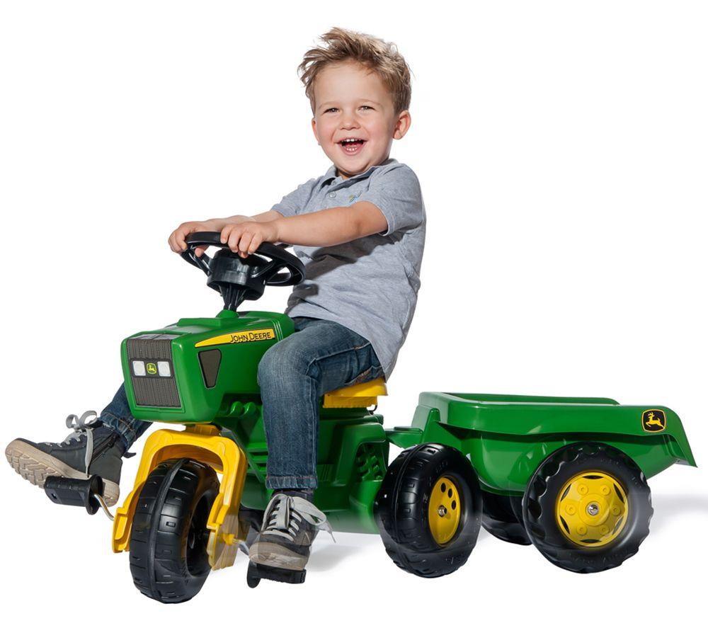 ROLLY TOYS rollyTrac John Deere Kids' Ride-On Toy with Trailer - Green, Black & Yellow image number 4 of 4
