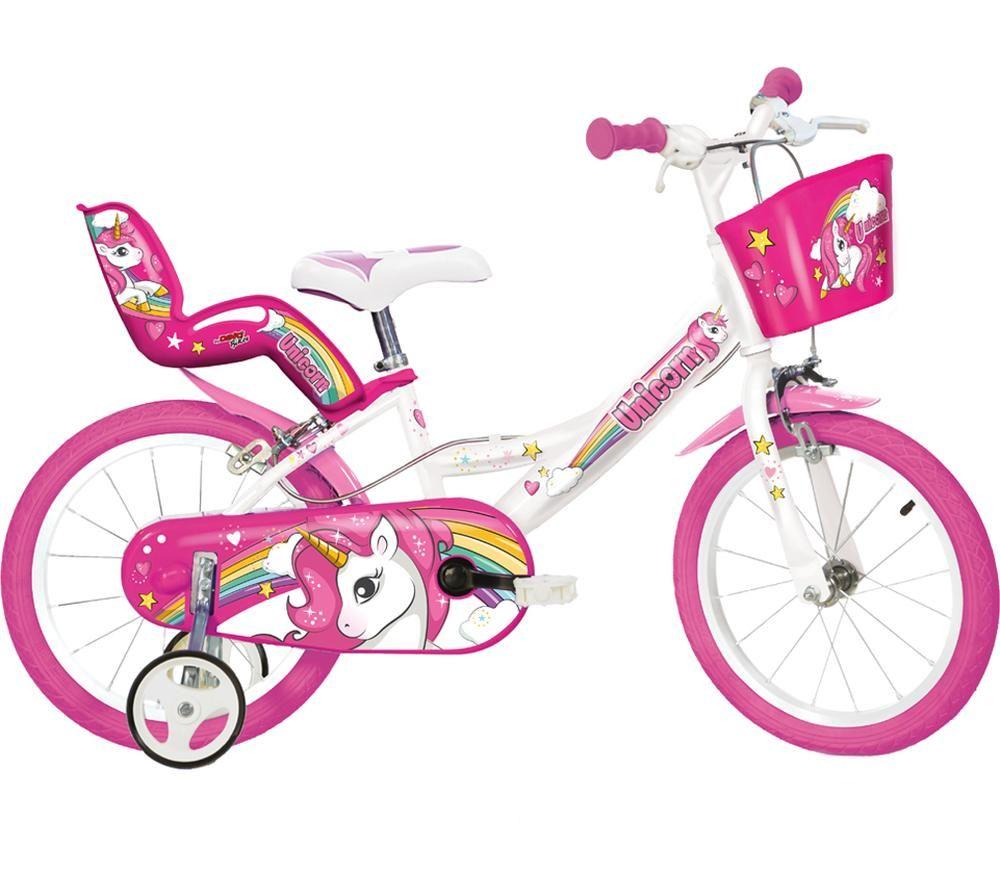DINO BIKES Unicorn Kids' 16" Bike - White & Pink, Pink,White,Patterned