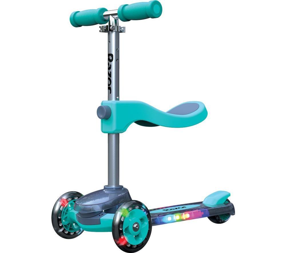RAZOR Rollie DLX Kids' 2-in-1 Convertible Kick Scooter - Teal & Silver, Silver/Grey,Blue