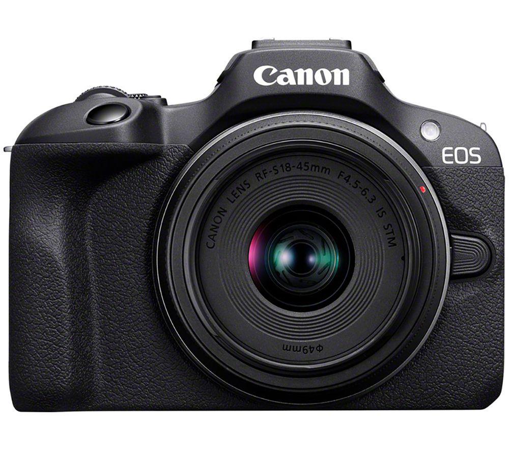 Image of CANON EOS R100 Mirrorless Camera with RF-S 18-45 mm f/4.5-6.3 IS STM Lens, Black