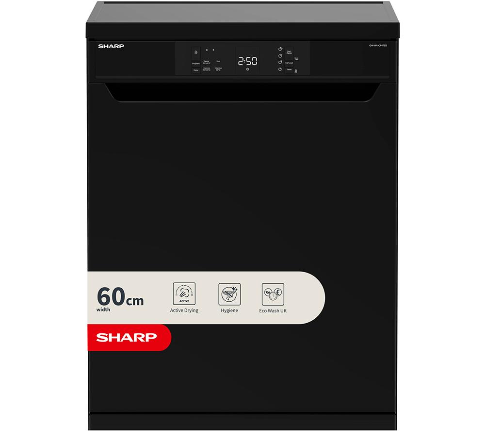 Image of SHARP QW-NA1CF47EB-EN Full-size Dishwasher - Black, Black