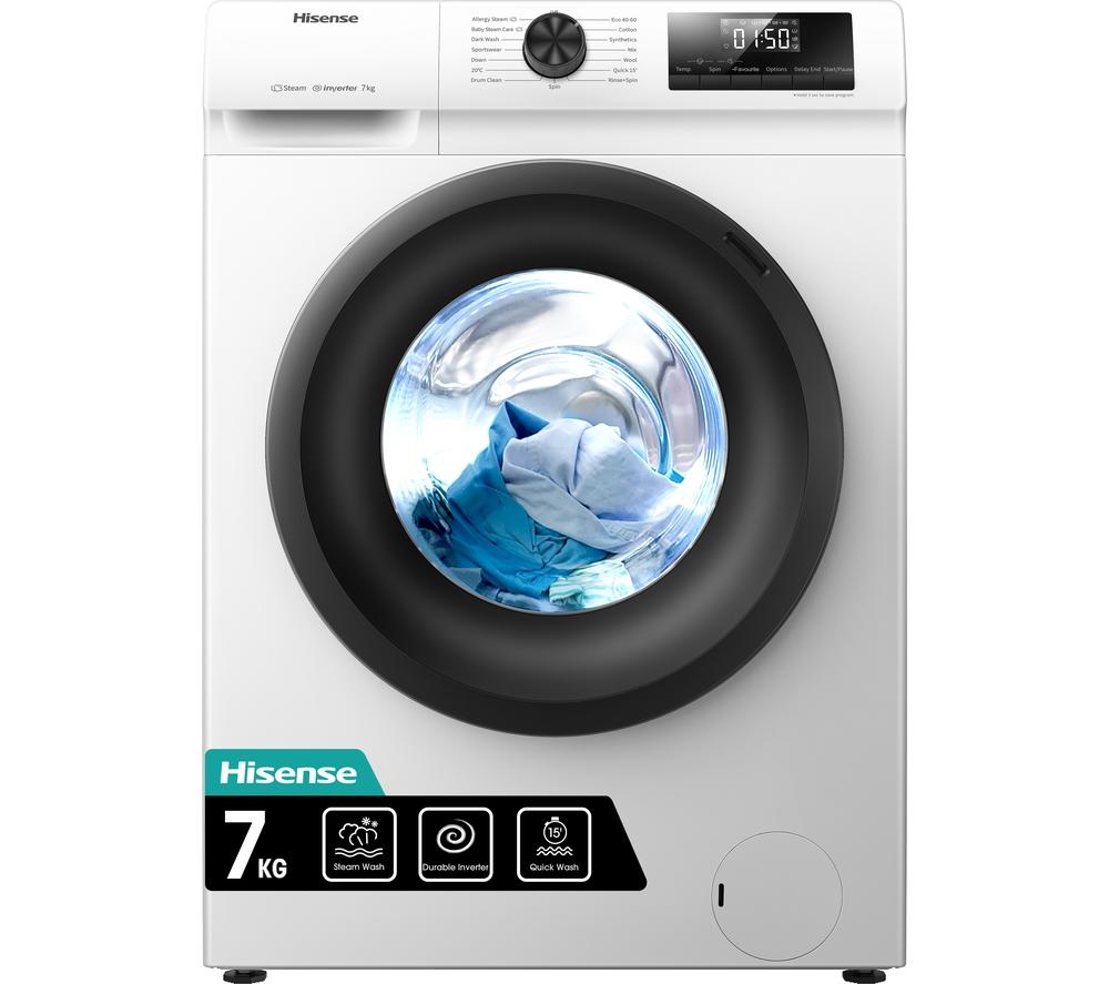 HISENSE 1 Series WFQP7012EVM 7 kg 1200 Spin Washing Machine - White, White