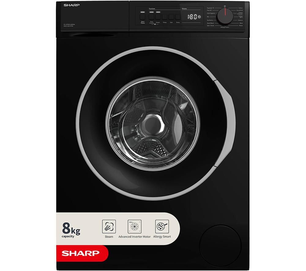 SHARP ES-NFB814BBNA-EN 8 kg 1400 Spin Washing Machine - Black, Black