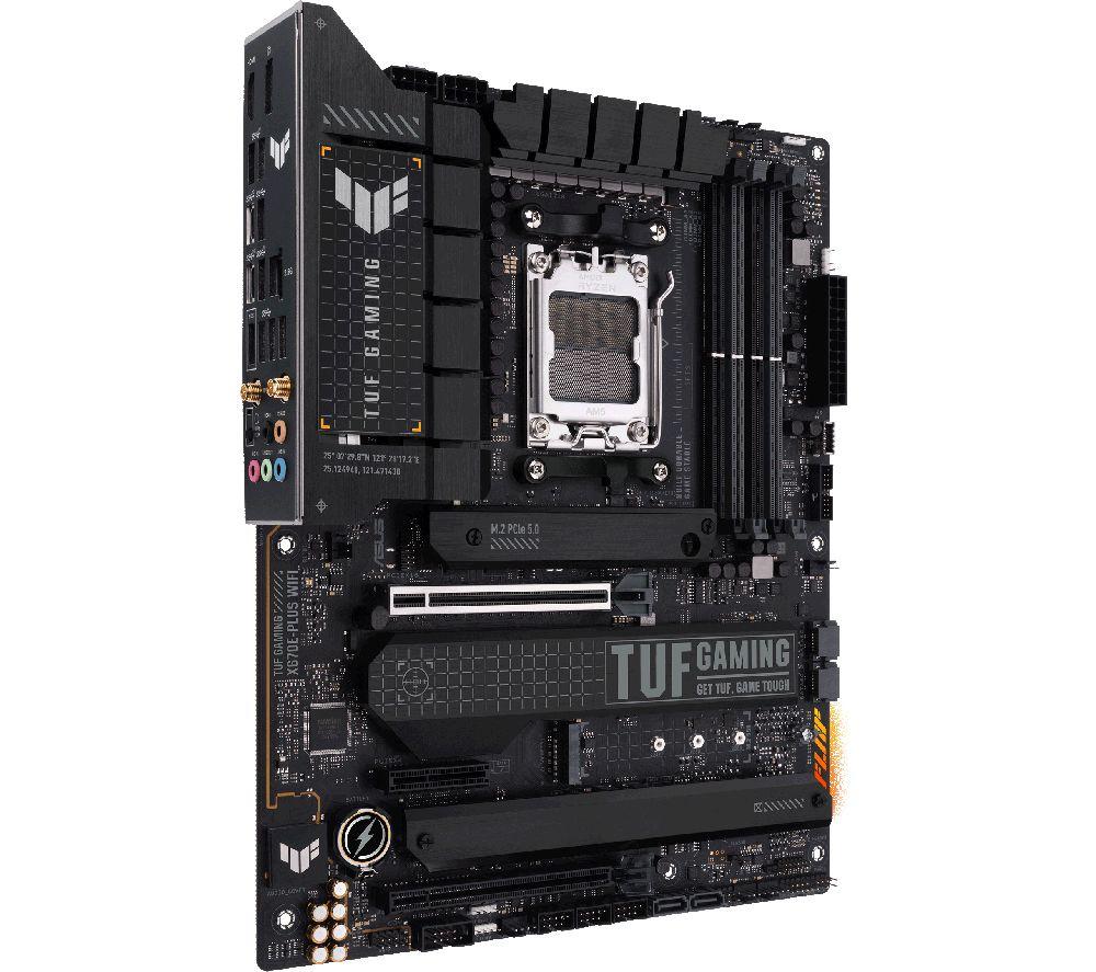 ASUS TUF GAMING X670E-PLUS WIFI AMD Ryzen™ AM5 ATX motherboard, 16 power stages, PCIe® 5.0, DDR5 memory, four M.2 slots, WiFi 6E and 2.5 Gb Ethernet, USB 4 header and Aura Sync